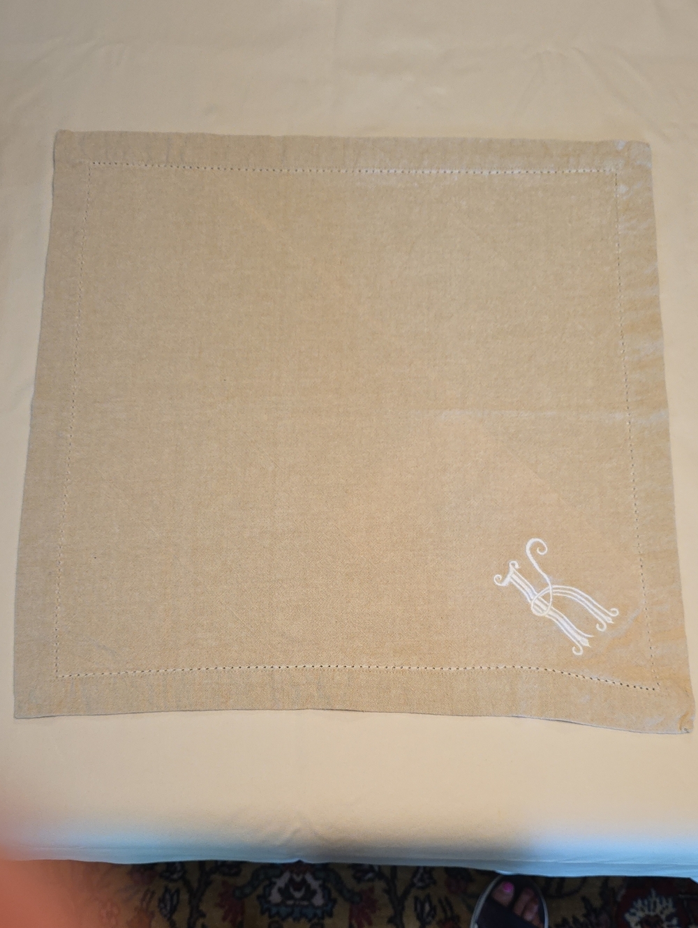 Mud Pie Beige Linen Napkin with White Label
